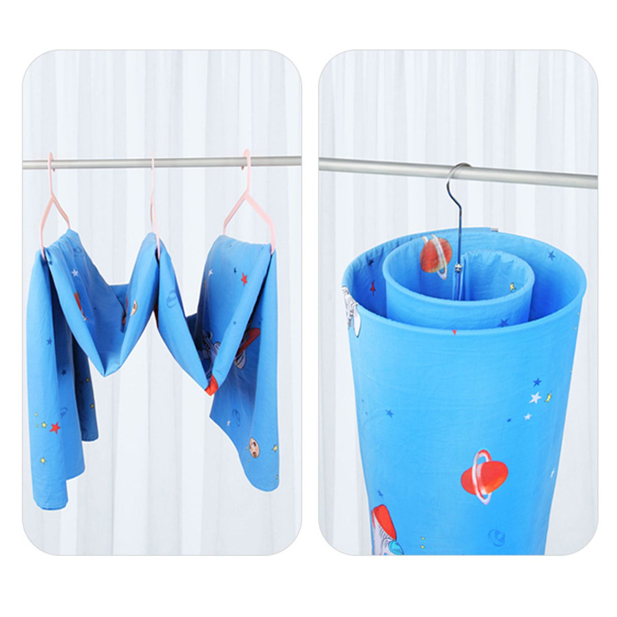 Spiral Hanger Dedicated Space Saving Stainless Steel Rustproof Quilt Bed Linen Hanger for large Sheets Quilts CurtainsWhite