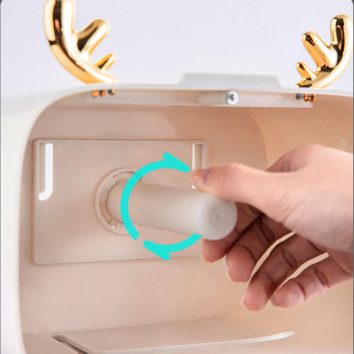 Waterproof Toilet Paper Holder Cute Rod Antlers Transparent Window Adjustable Hanging Wall Mounted Tissue Box HolderWhite