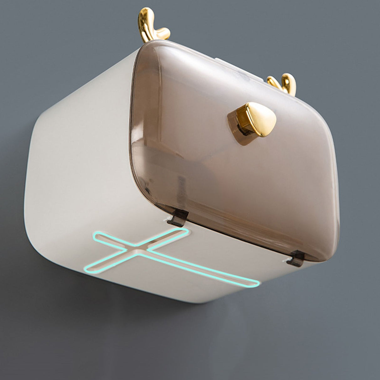 Waterproof Toilet Paper Holder Cute Rod Antlers Transparent Window Adjustable Hanging Wall Mounted Tissue Box HolderWhite