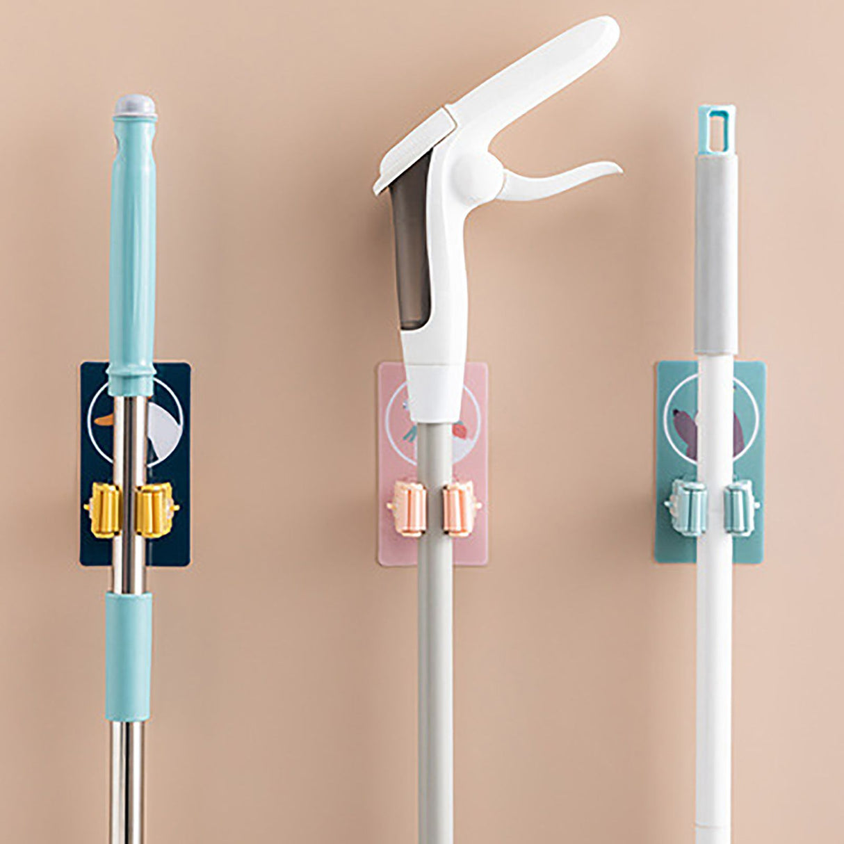 Wall Mounted Mop Clip Strong Adsorption Capacity Waterproof Roller Design Broom Rack for Bathroom Kitchen ToiletSloth