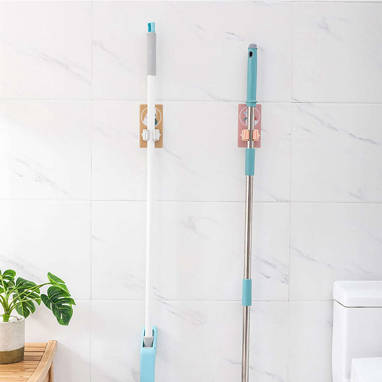 Wall Mounted Mop Clip Strong Adsorption Capacity Waterproof Roller Design Broom Rack for Bathroom Kitchen ToiletSloth