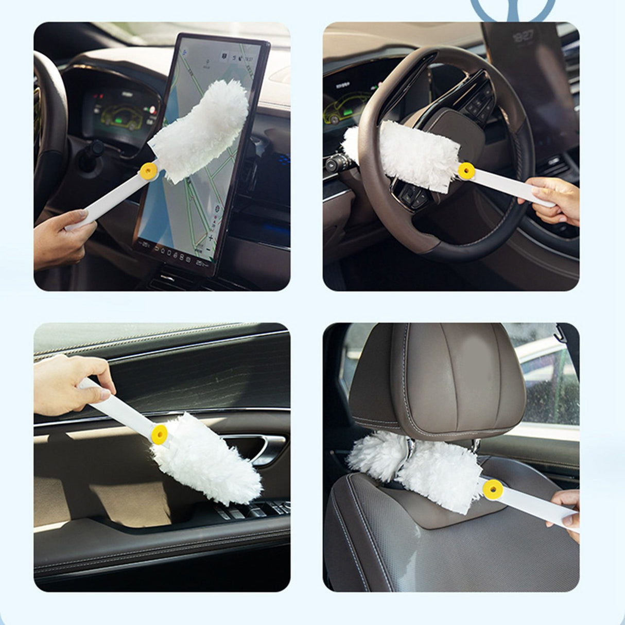 Hand Duster Electrostatic Adsorption Washable Replaceable Cleaning Fibers Telescopic Duster for Floor Desk CleaningFlat White