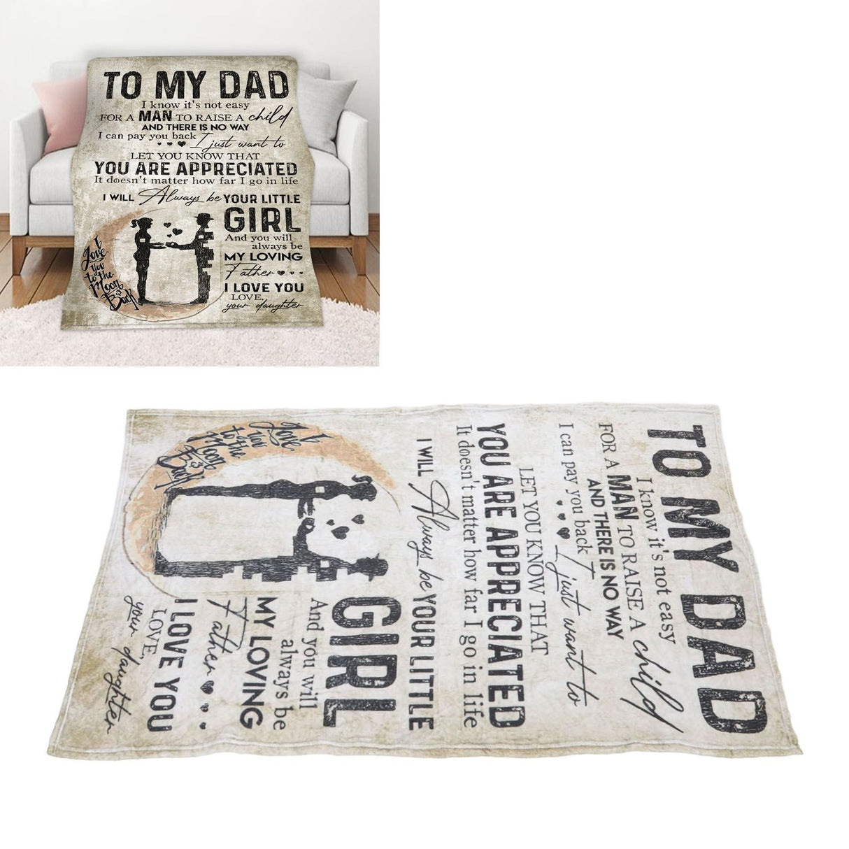 Dad Blanket Father's Day Theme Dual Sides Personalized Wide Application Sofa Throw Blanket for Bedroom Sofa Office 150x200cm / 59.06x78.74in