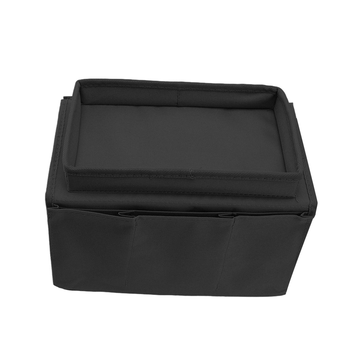 Sofa Tray Folding Arm Storage Holder Table 600D Oxford Cloth Side Pockets for Couch Black