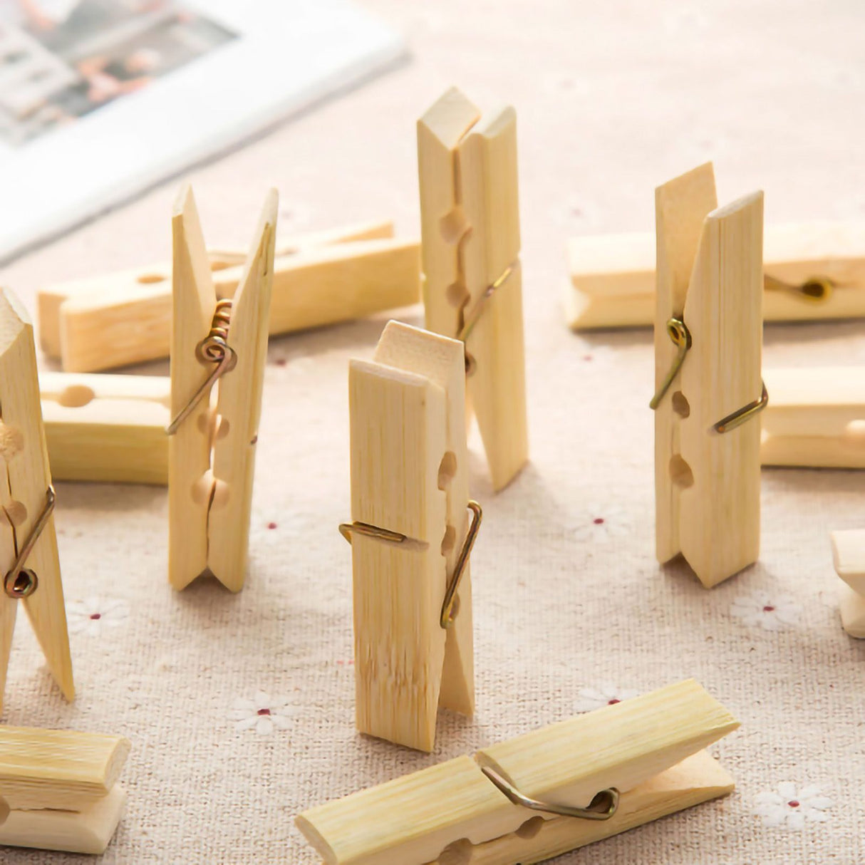 20Pcs Clothes Peg Bamboo Clothespins with Spring Windproof Clothes Clips for Outdoor Balcony
