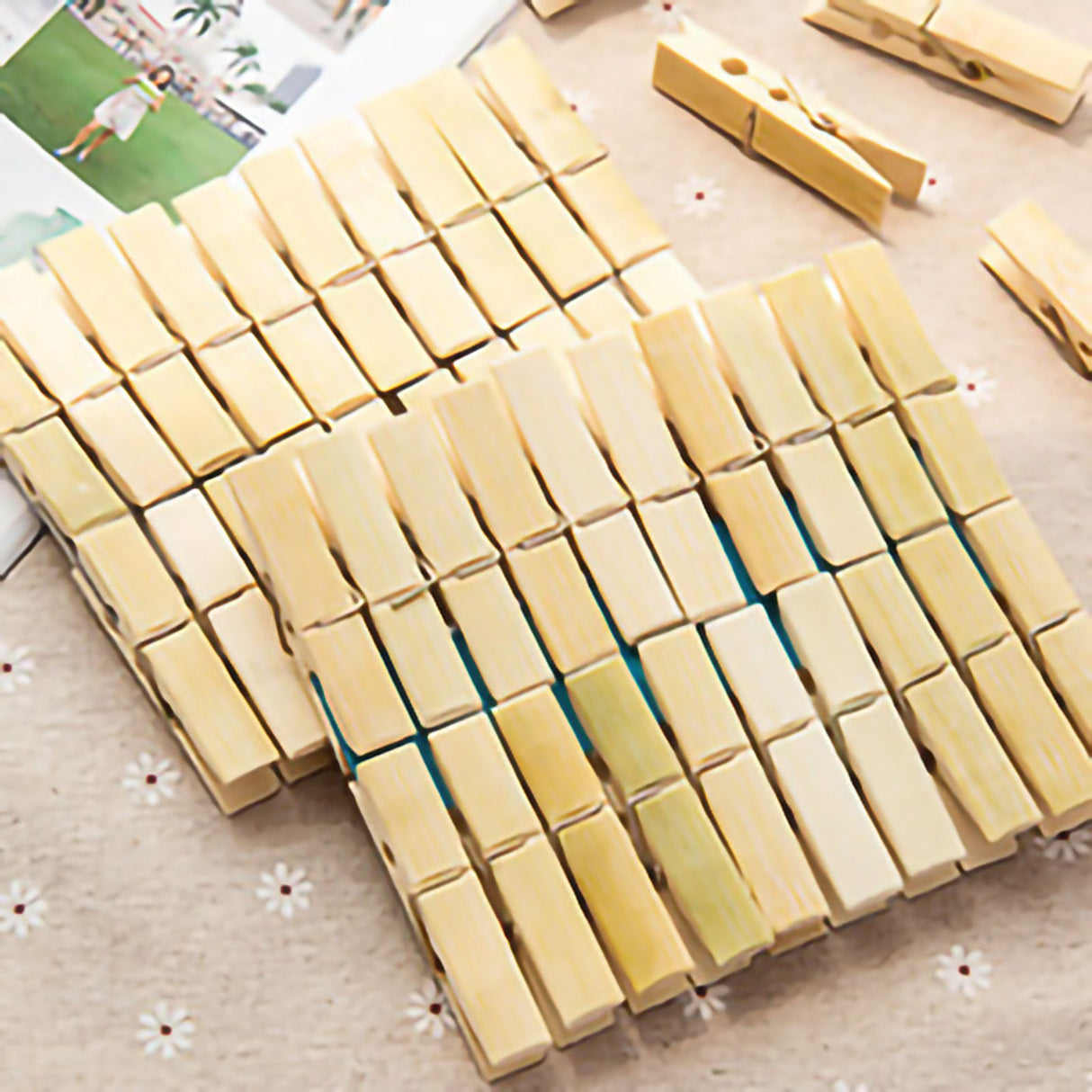 20Pcs Clothes Peg Bamboo Clothespins with Spring Windproof Clothes Clips for Outdoor Balcony