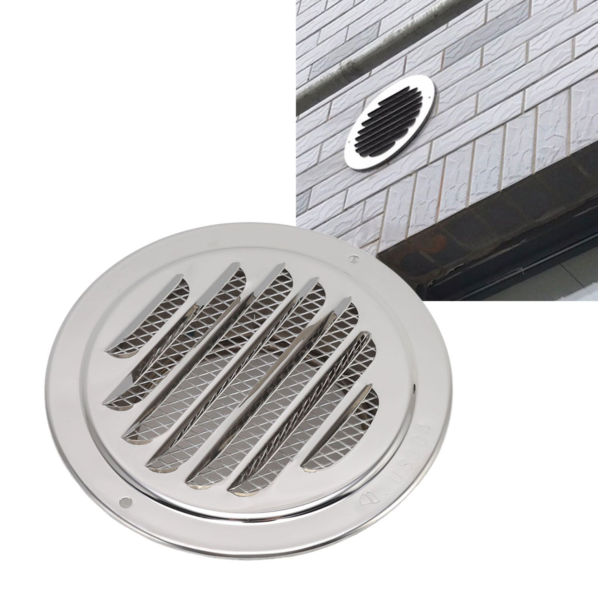 Air Ventilation Cover 304 Stainless Steel Round Exhaust Duct Grill Cap for Kitchen and Bathroom 100mm / 3.9in