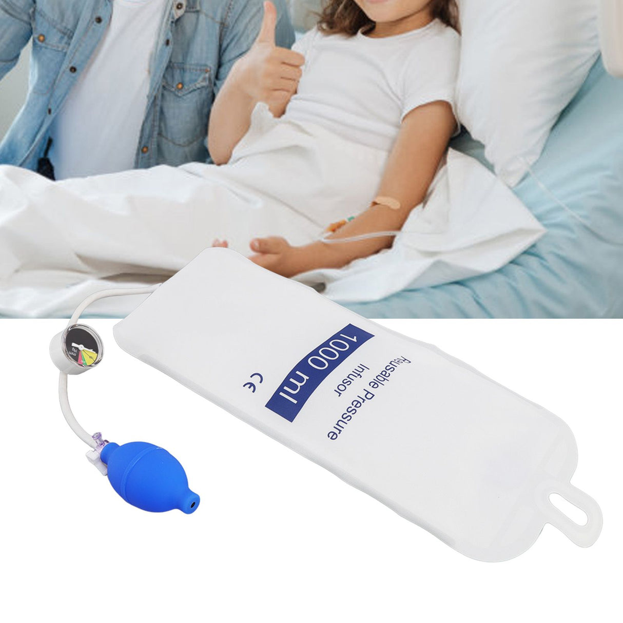 Pressure Infusion Bag with Pressure Gauge Strong Wear Resistance Air Tightness Fluid Quick Infusion for Emergency Patient 1000ml