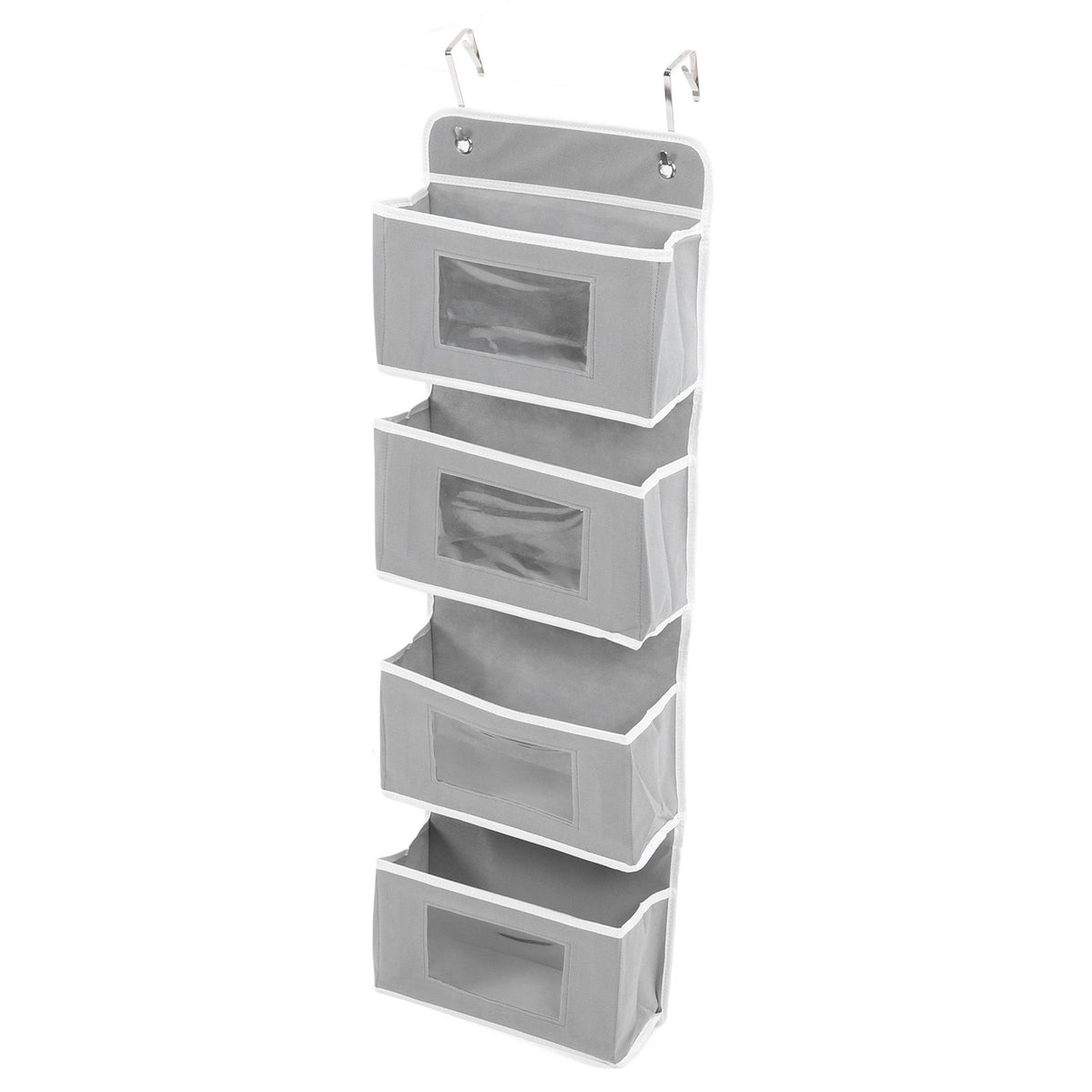 Over Door Hanging Organizer Wall Mount Storage with Hooks for Pantry Nursery Kitchen Closet Dorm Grey 4 Pockets