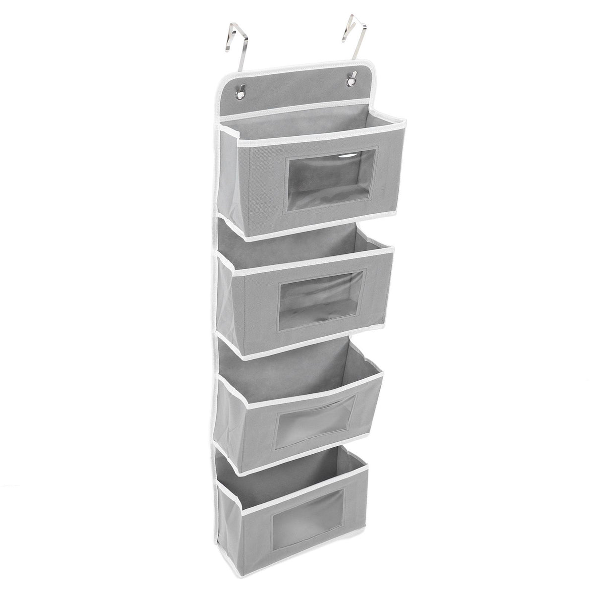 Over Door Hanging Organizer Wall Mount Storage with Hooks for Pantry Nursery Kitchen Closet Dorm Grey 4 Pockets