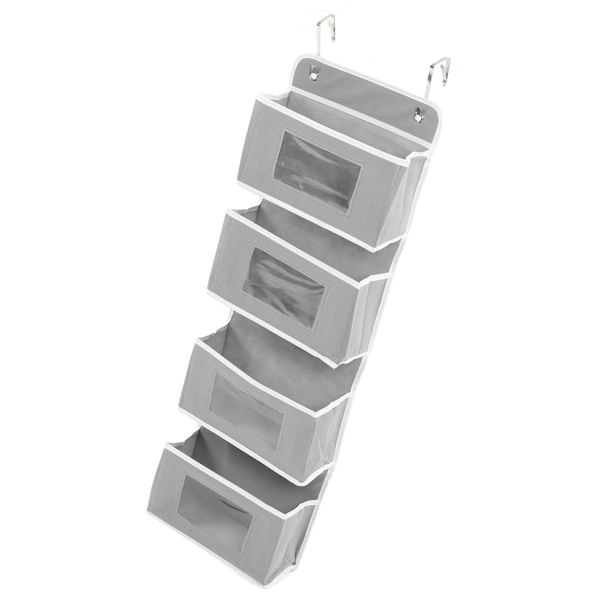 Over Door Hanging Organizer Wall Mount Storage with Hooks for Pantry Nursery Kitchen Closet Dorm Grey 4 Pockets