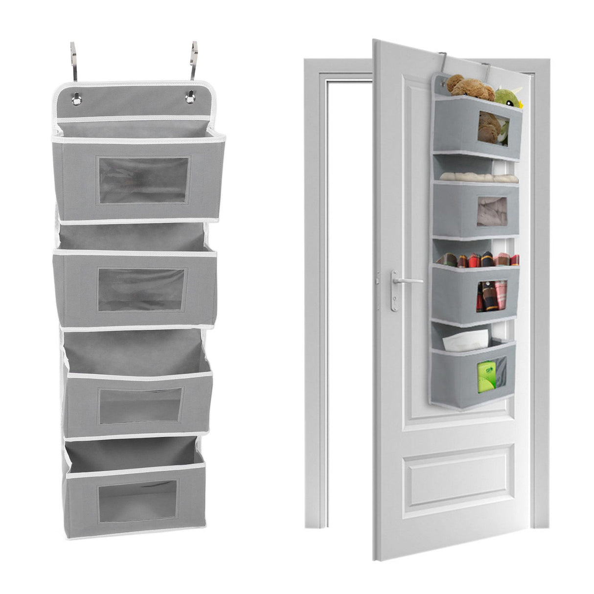Over Door Hanging Organizer Wall Mount Storage with Hooks for Pantry Nursery Kitchen Closet Dorm Grey 4 Pockets