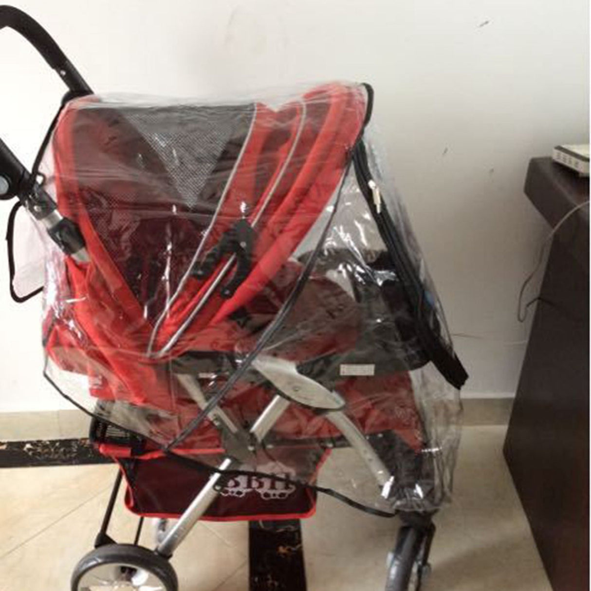 Baby Stroller Rain Cover Transparent Adjustable Shockproof Windproof Cover for Stroller Black