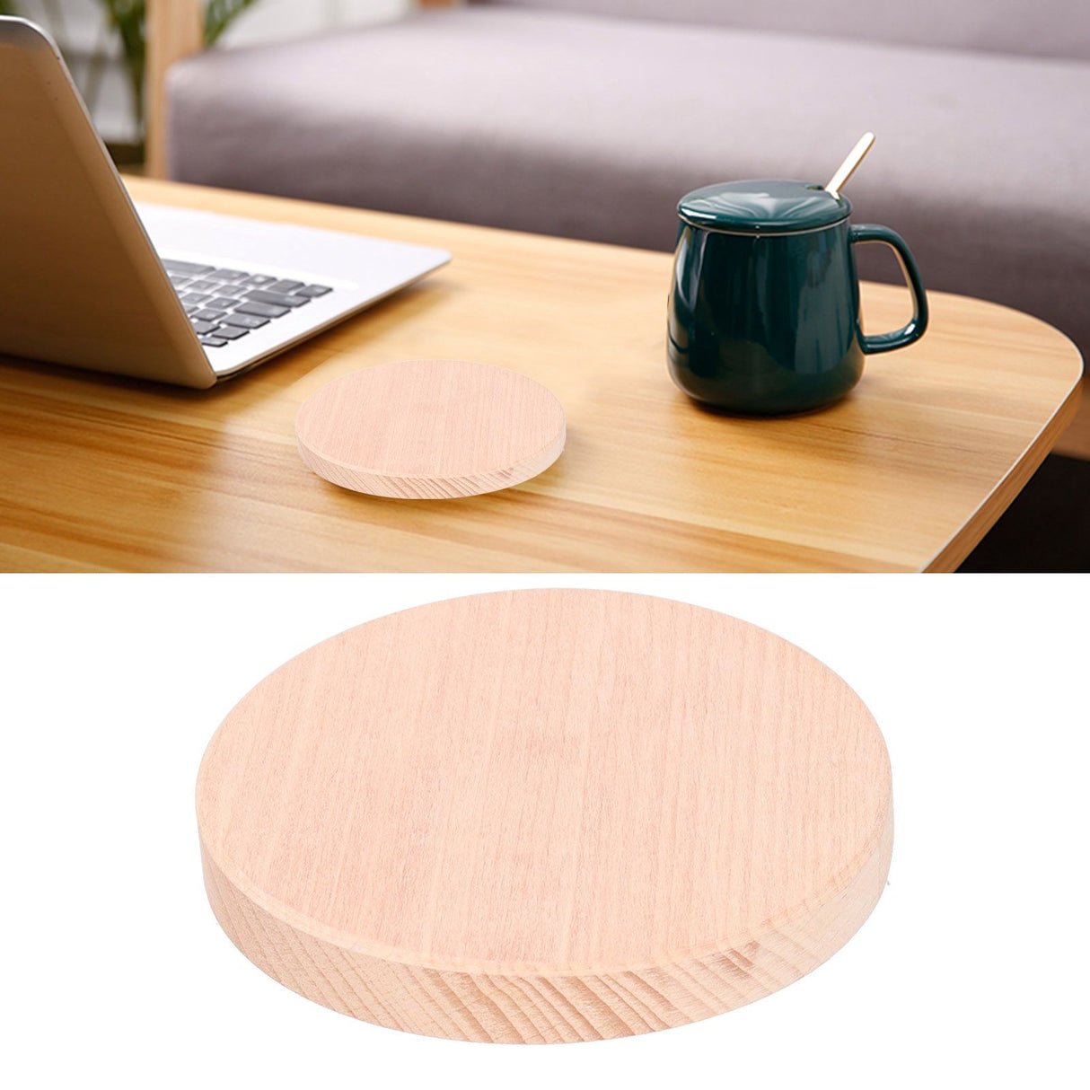 Round Wood Coaster Placemat Round Heat Resistant Drink Mat Cup Pad for Home KitchenWood Color