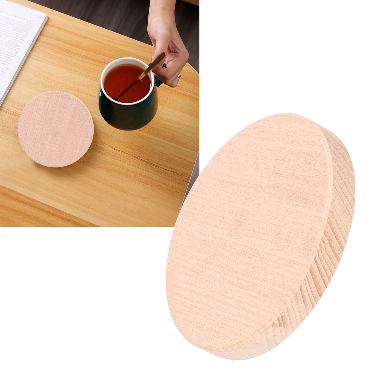 Round Wood Coaster Placemat Round Heat Resistant Drink Mat Cup Pad for Home KitchenWood Color