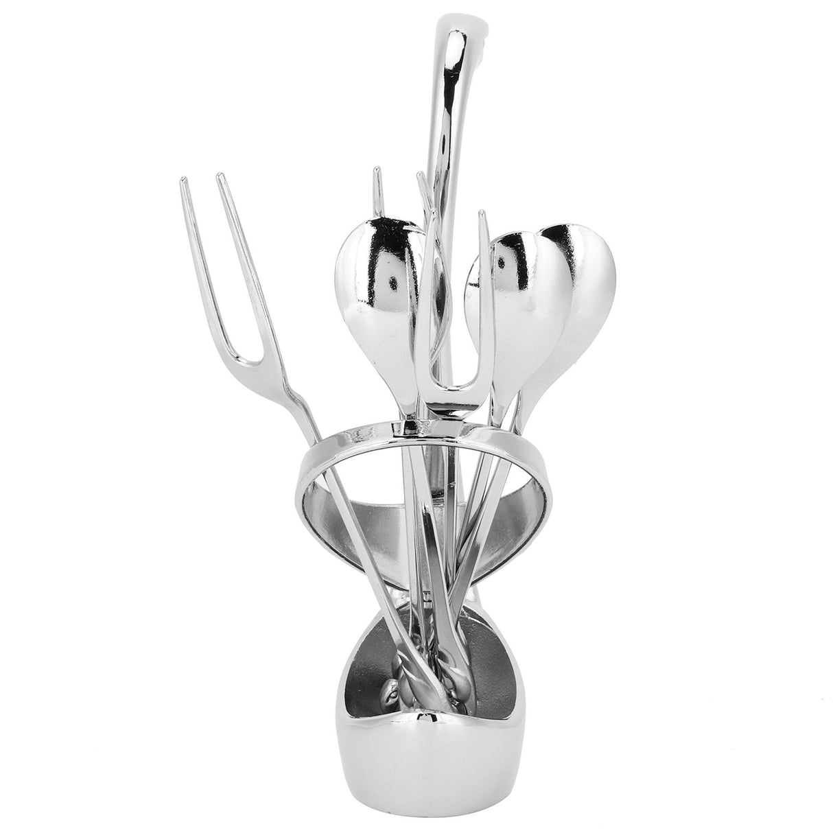 7Pcs/Set Zinc Alloy Dinnerware Swan Holder Tableware with 3 Spoons 3 Forks Home Decoration