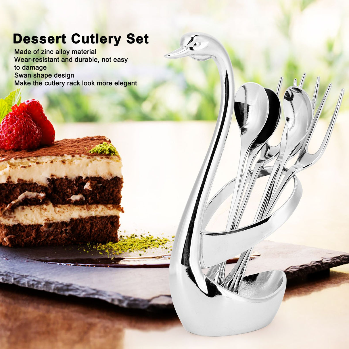 7Pcs/Set Zinc Alloy Dinnerware Swan Holder Tableware with 3 Spoons 3 Forks Home Decoration