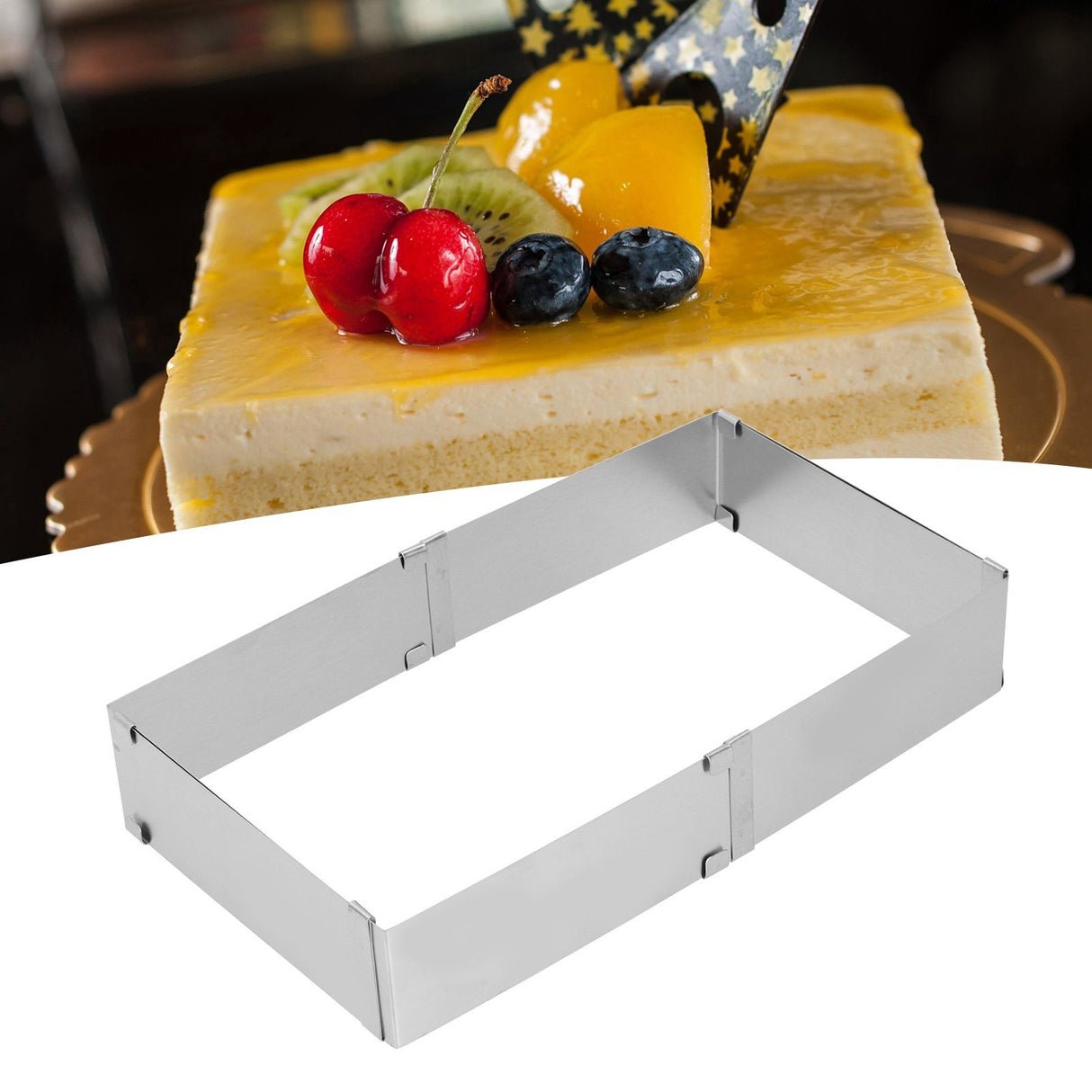 Stainless Steel Square Mousse Ring Retractable Biscuits Cake Mold Kitchen DIY Baking ToolsL 16~28cm
