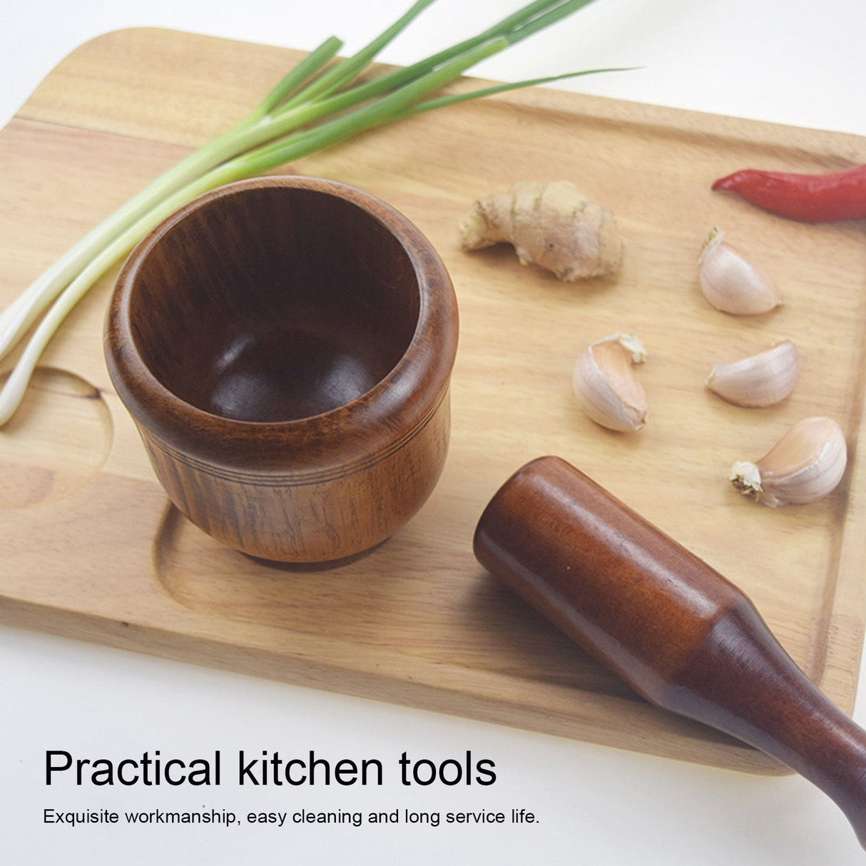 Wooden Grinding Bowl Household Kitchen Manual Garlic Ginger Spices Grinder Mortar Pestle Set