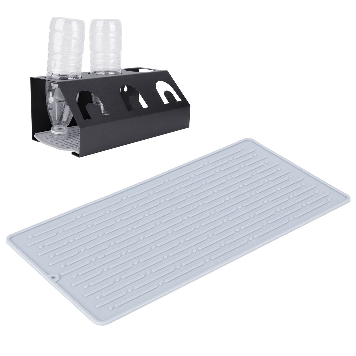Silicone Draining Pad Non Slip Soda Bottles Drying Rack Mat Kitchen Accessories Gray(3 Hole Drain Rack Mat )