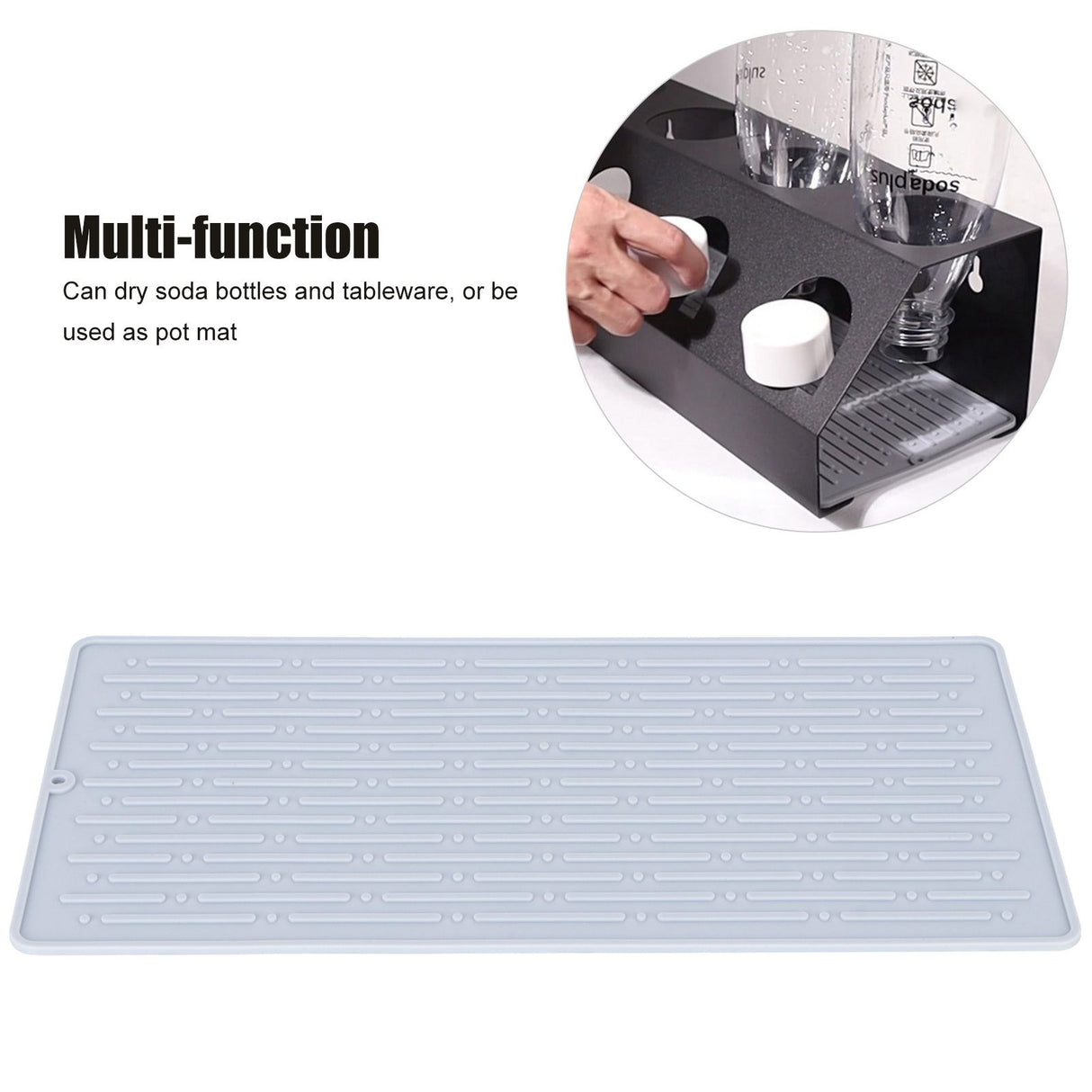 Silicone Draining Pad Non Slip Soda Bottles Drying Rack Mat Kitchen Accessories Gray(3 Hole Drain Rack Mat )