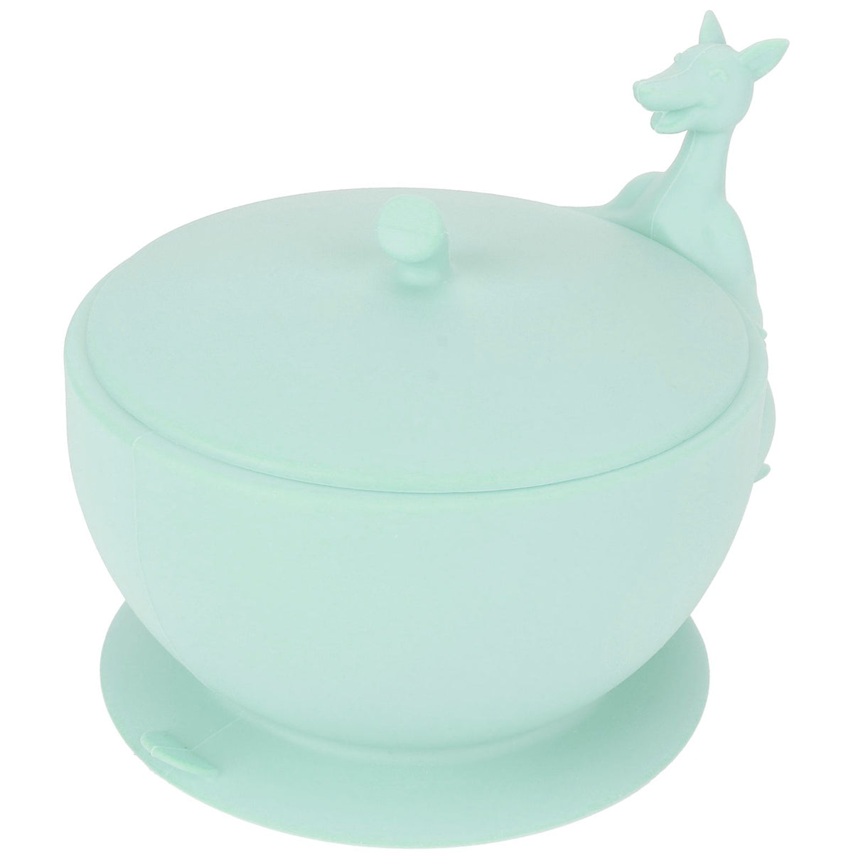 Cute Silicone Baby Feeding Bowl Spoon Set with Suction Base Non-Slip Tableware for InfantLight Green