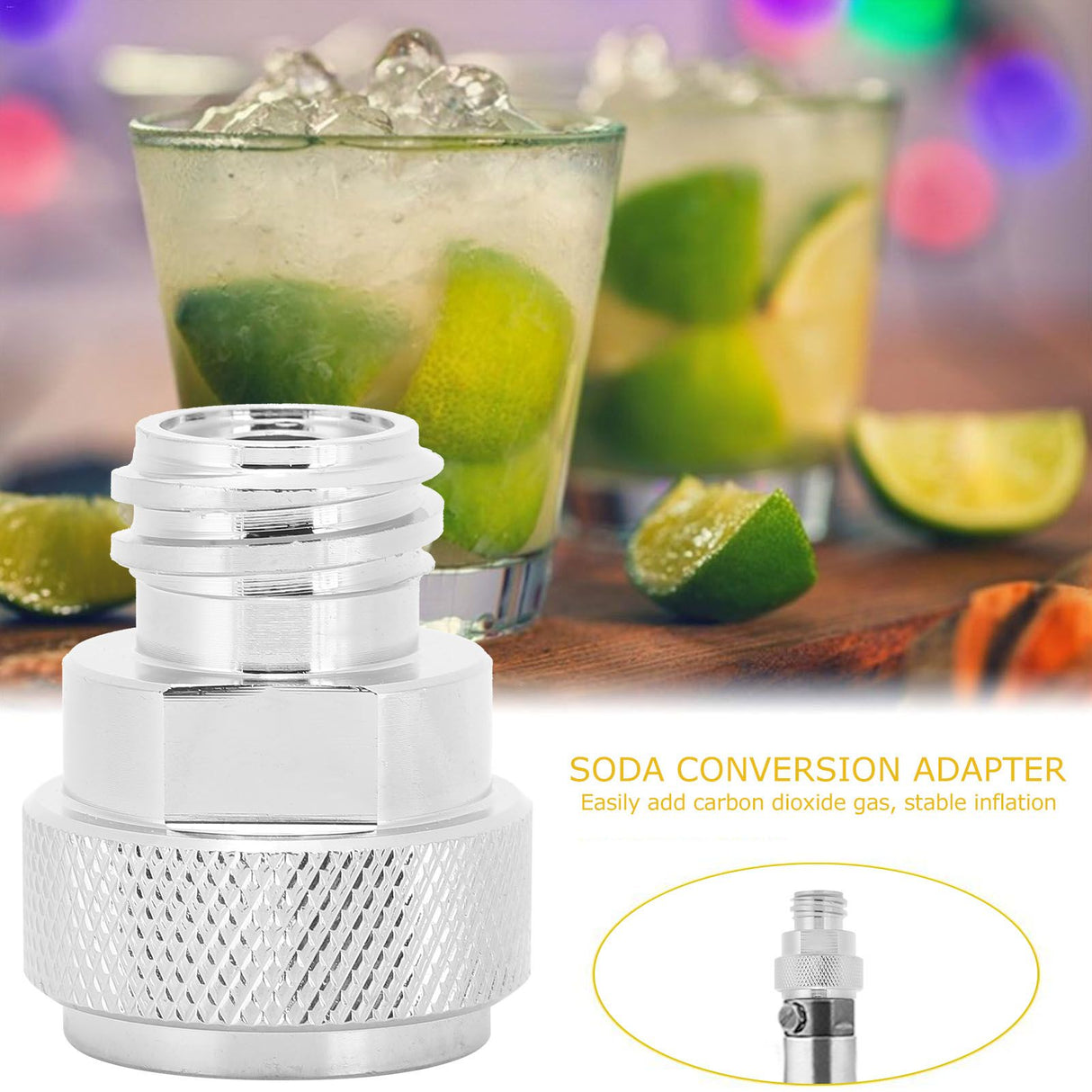 Soda Adapter with Wrench Copper Electroplating Brass CO2 Cylinder Conversion Connector Silver
