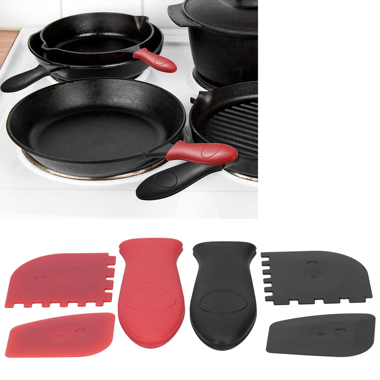 6Pcs set Pot Handle Sleeve Cover Scraper Kit Silicone Anti Scalding Cookware Pan Accessory