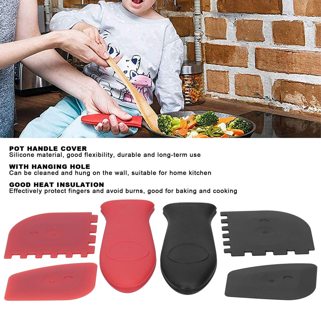 6Pcs set Pot Handle Sleeve Cover Scraper Kit Silicone Anti Scalding Cookware Pan Accessory