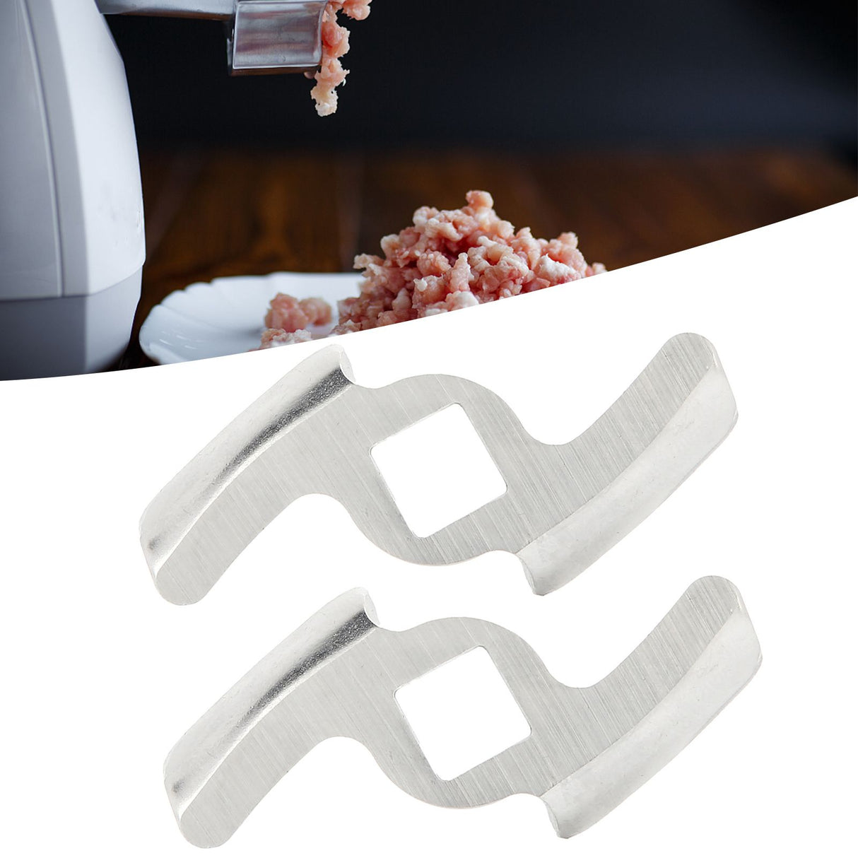 2Pcs Meat Grinder Blade 304 Stainless Steel Grinding Plate Disc Accessory for 5#/B Type Grinder(8MM Square Hole 2Blade )
