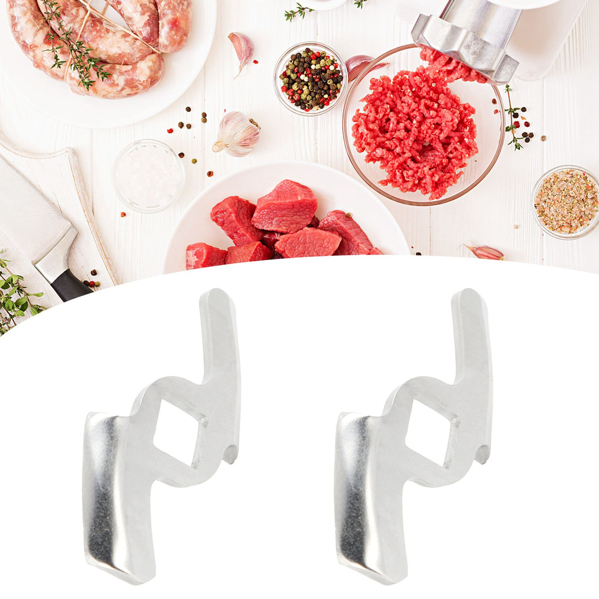 2Pcs Meat Grinder Blade 304 Stainless Steel Grinding Plate Disc Accessory for 5#/B Type Grinder(8MM Square Hole 2Blade )
