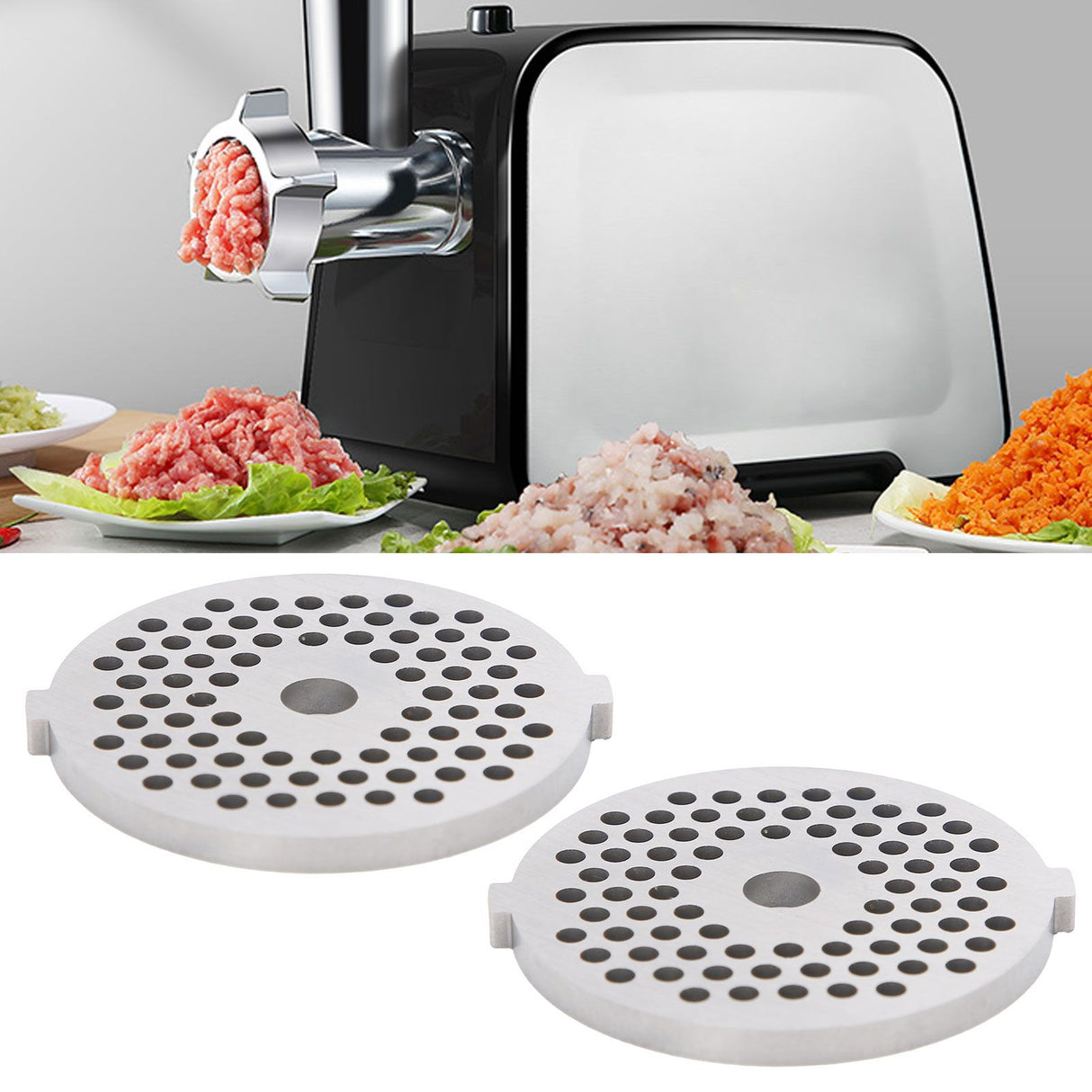 2Pcs Electric Mincer Blade Stainless Steel Grinding Plate Round Hole for 5#/B Type Grinder(3mm 56 Holes )