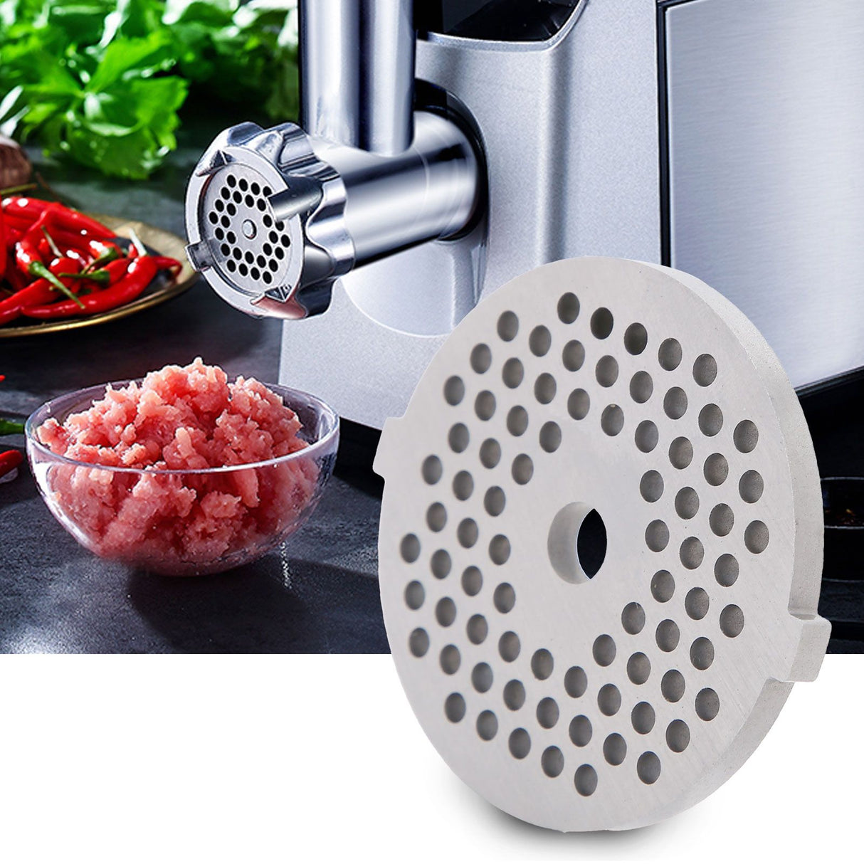 2Pcs Electric Mincer Blade Stainless Steel Grinding Plate Round Hole for 5#/B Type Grinder(3mm 56 Holes )