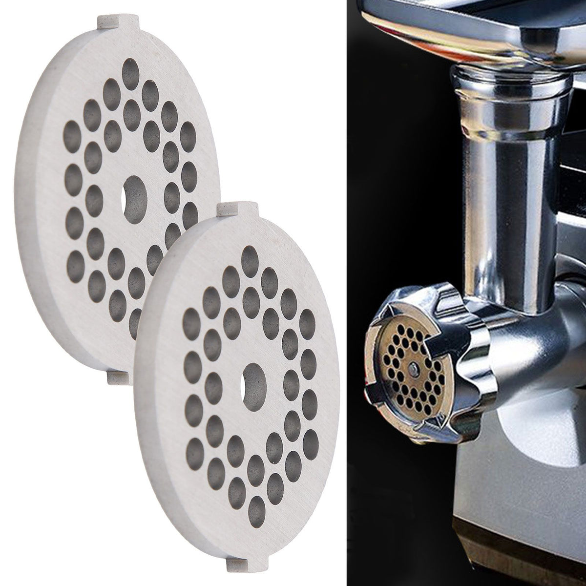 2Pcs Electric Mincer Blade Stainless Steel Grinding Plate Round Hole for 5#/B Type Grinder(5mm 30 Holes )