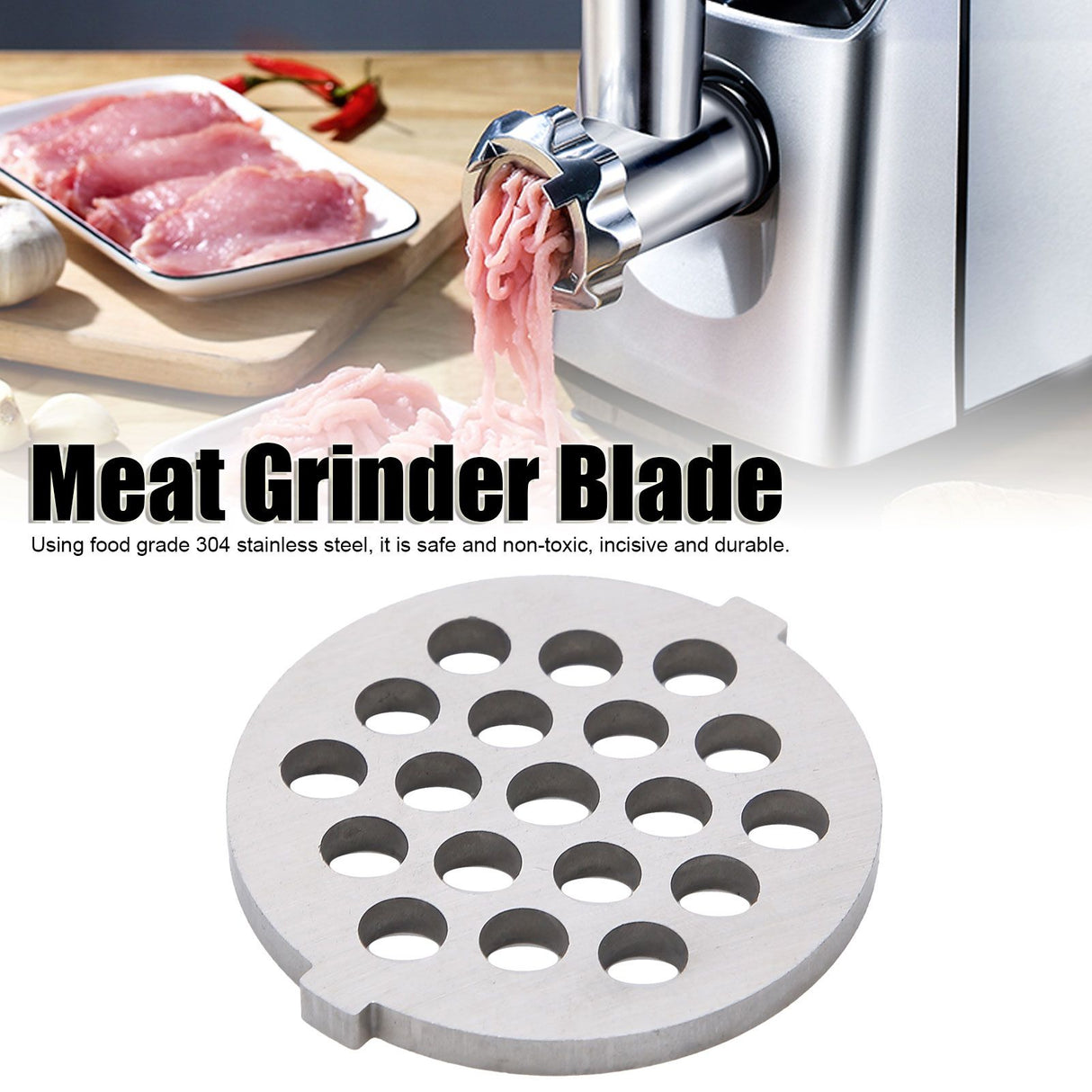 2Pcs Electric Mincer Blade Stainless Steel Grinding Plate Round Hole for 5#/B Type Grinder(7mm 19 Holes )