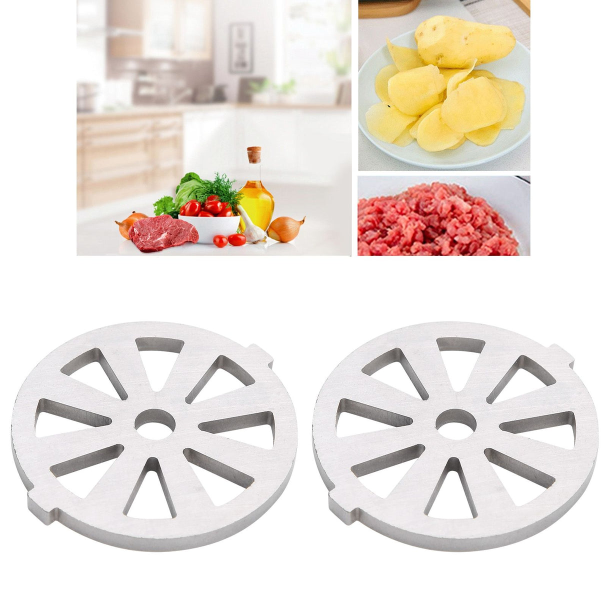 2pcs Meat Grinder Blade 304 Stainless Steel Cutting Plate 7mm/0.3in ID for 5#/B Type Meat Grinder(8 Holes Knife Plate )