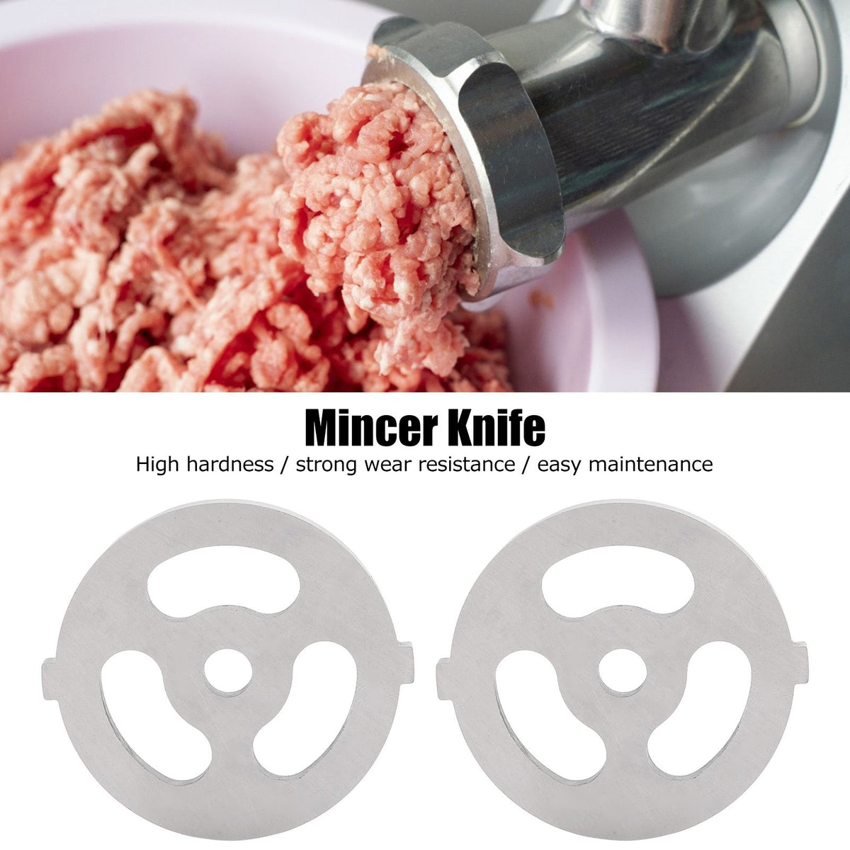 2pcs Meat Grinder Blade 304 Stainless Steel Cutting Plate 7mm/0.3in ID for 5#/B Type Meat Grinder(3 Holes Knife Plate )