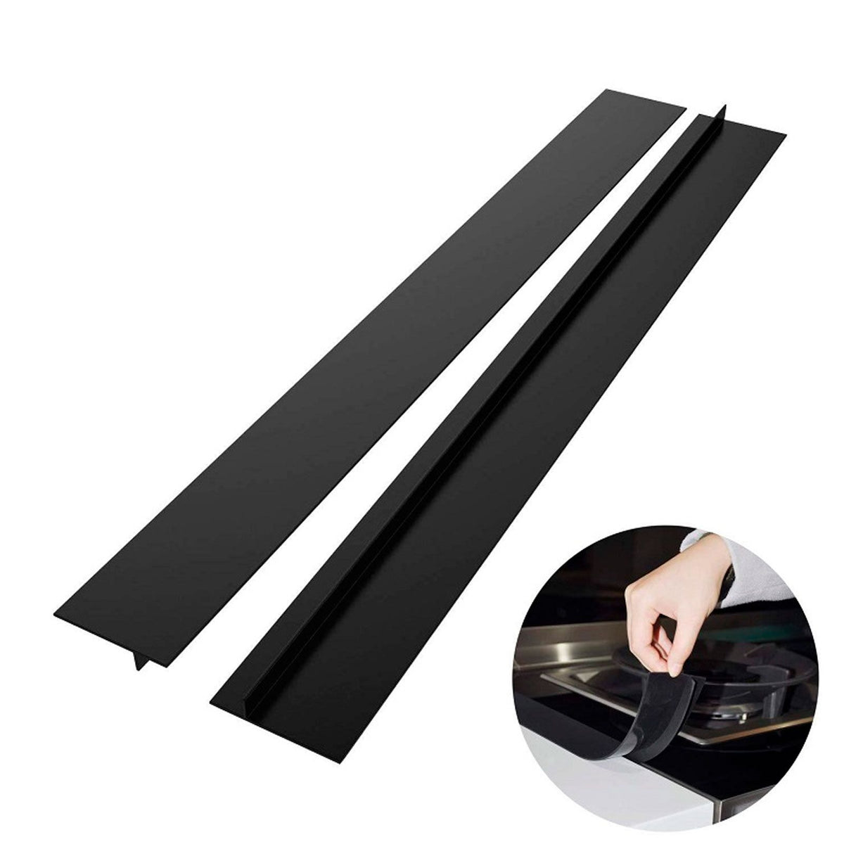 2pcs Stove Counter Gap Cover HeatResistant Anti Oil Oven Gap Filler Sealing Strip(Black 21in)
