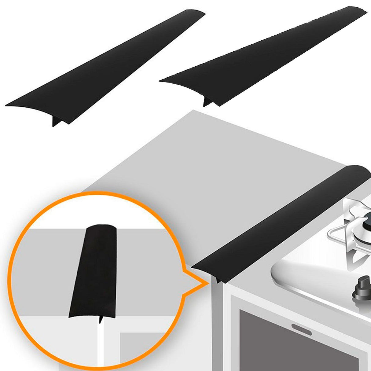 2pcs Stove Counter Gap Cover HeatResistant Anti Oil Oven Gap Filler Sealing Strip(Black 21in)