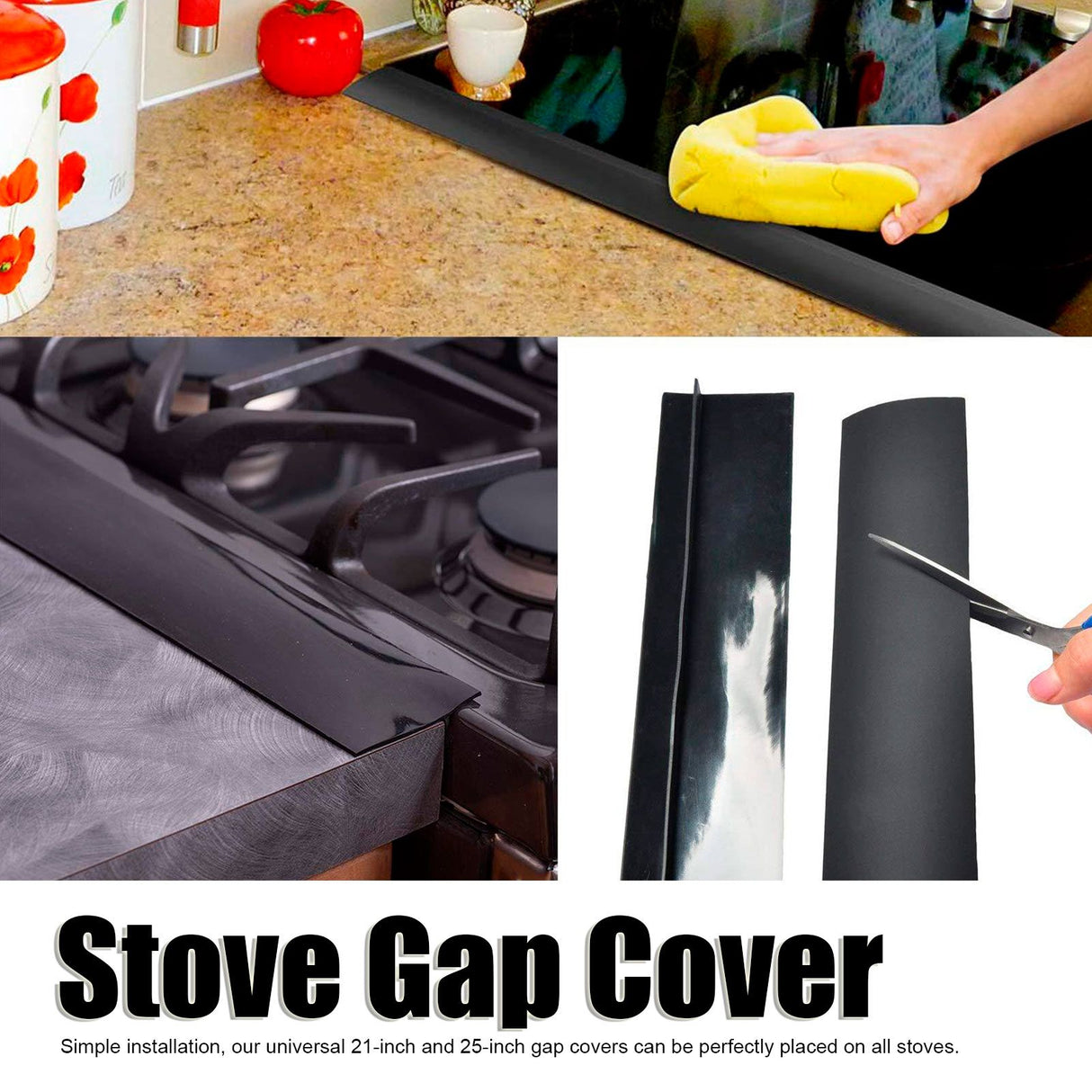 2pcs Stove Counter Gap Cover HeatResistant Anti Oil Oven Gap Filler Sealing Strip(Black 21in)
