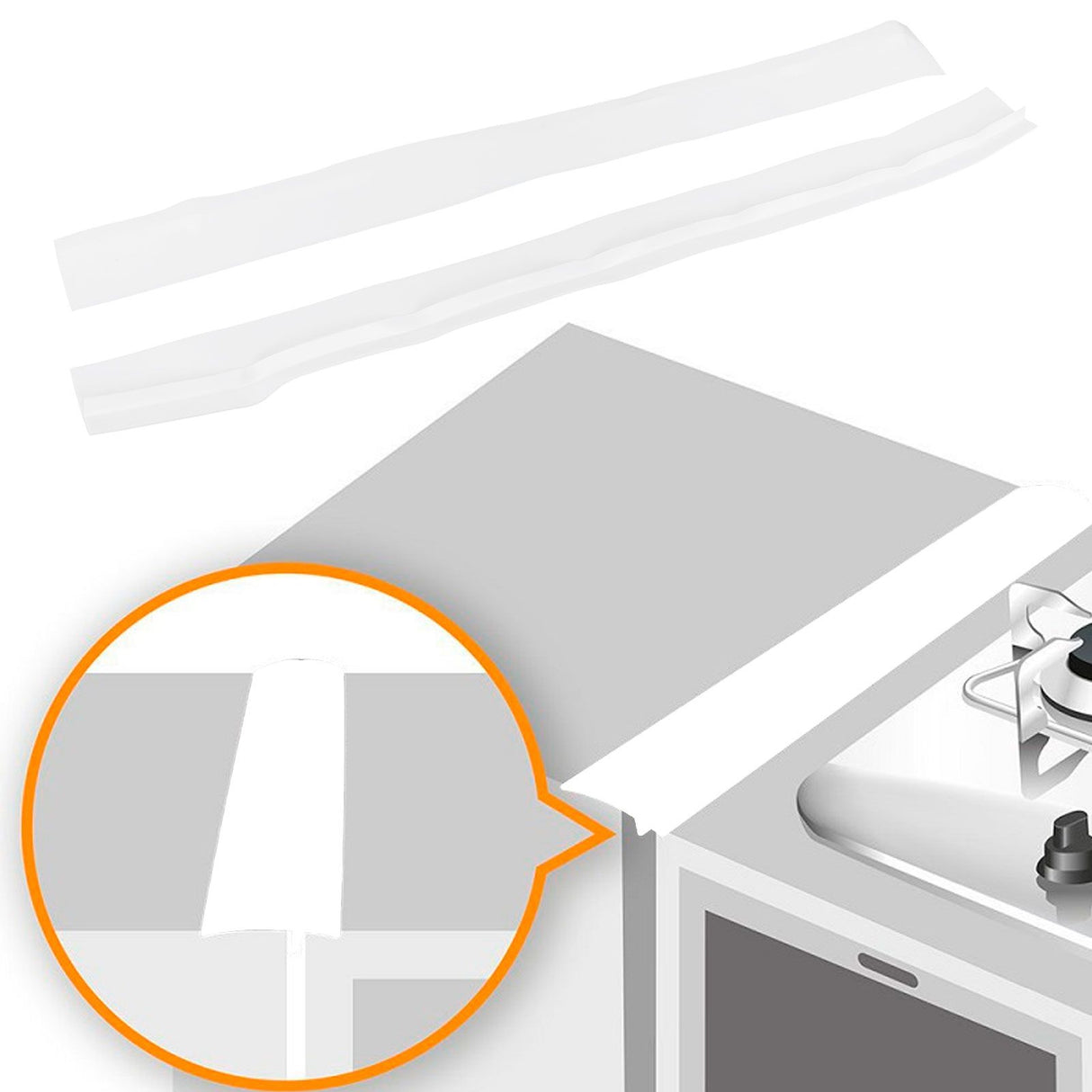 2pcs Stove Counter Gap Cover HeatResistant Anti Oil Oven Gap Filler Sealing Strip(White 21in)