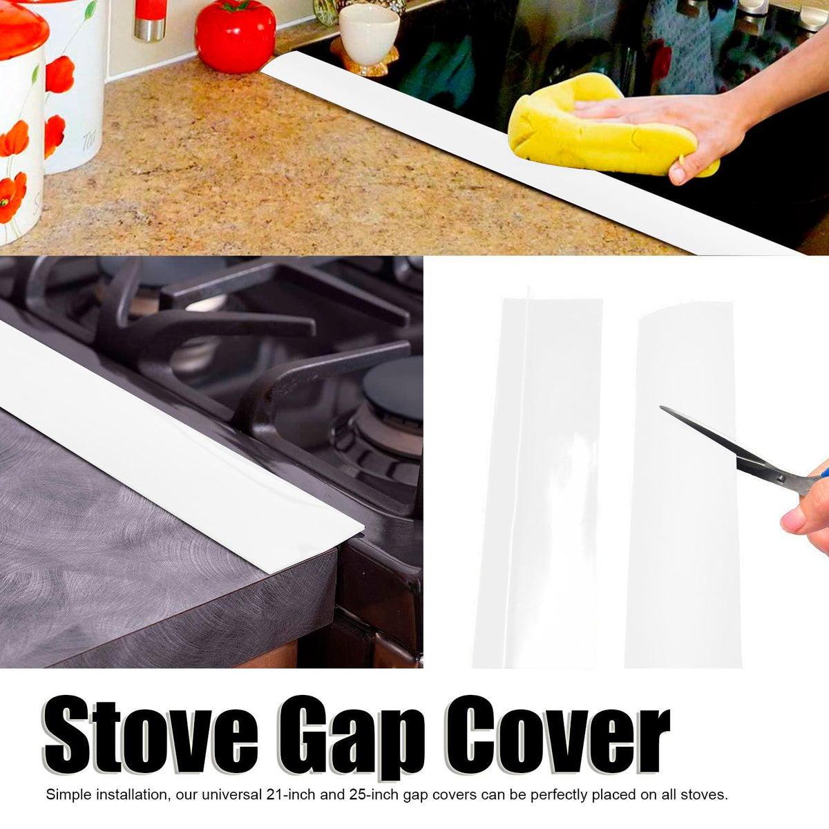2pcs Stove Counter Gap Cover HeatResistant Anti Oil Oven Gap Filler Sealing Strip(White 21in)