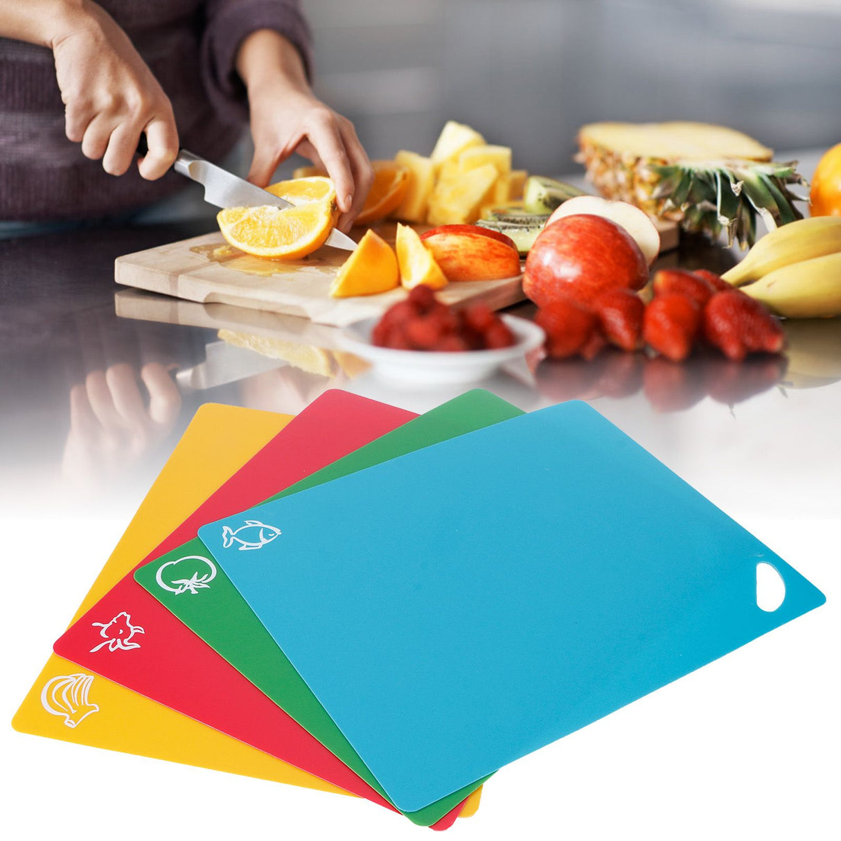 4pcs PP Flexible Kitchen Cutting Board Non Slip Cutting Board for Vegetable Meat 1.2mm
