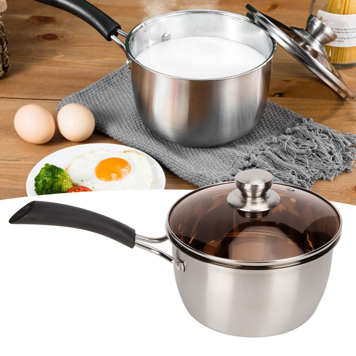 Small Soup Pot Thickened Compound Steel NonMagnetic Single Handle Cooking Kitchenware 18cm