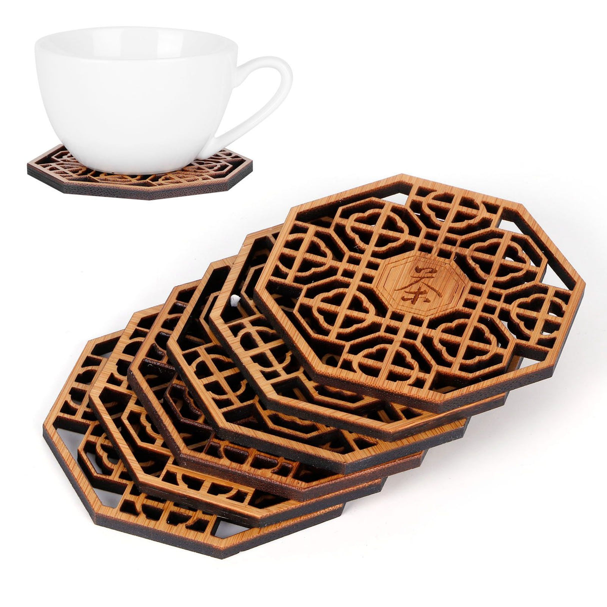 6PCS Bamboo Coaster Teacup Mat AntiScald Heat Insulation Pad Tea Ceremony Supplies(Type 1 )