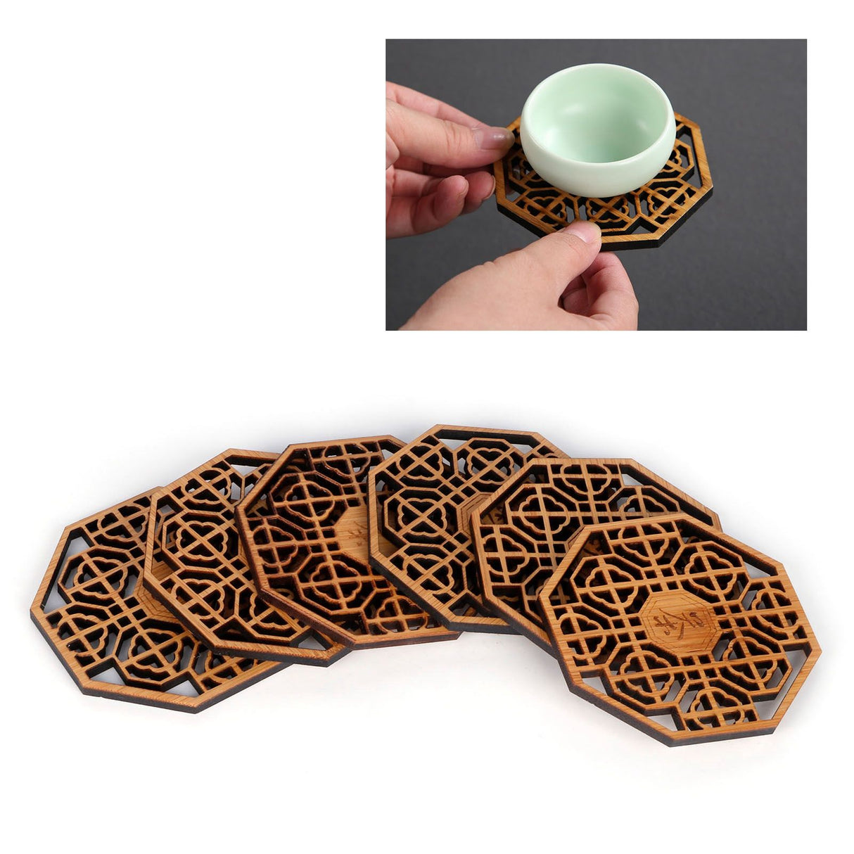 6PCS Bamboo Coaster Teacup Mat AntiScald Heat Insulation Pad Tea Ceremony Supplies(Type 1 )