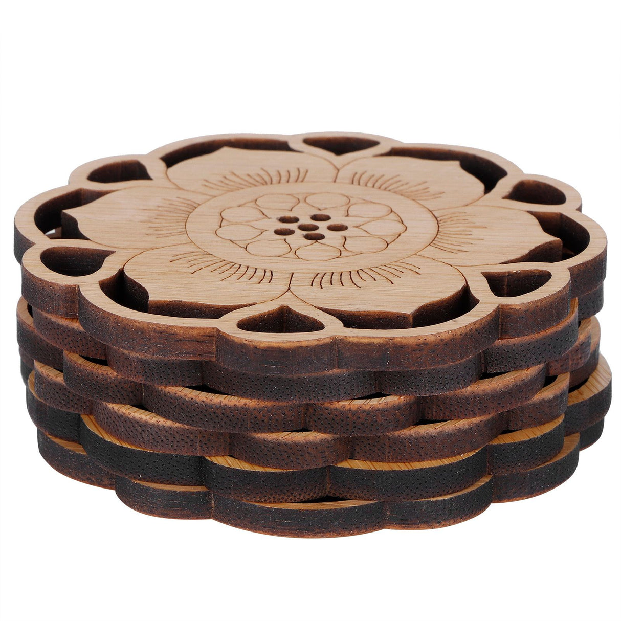 6Pcs/Set Teacup Mat Bamboo Coaster Heat Insulated Cup Pad Drinkware Tabletop AccessoryFlower Bud Type