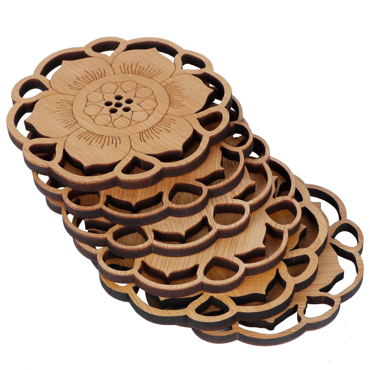 6Pcs/Set Teacup Mat Bamboo Coaster Heat Insulated Cup Pad Drinkware Tabletop AccessoryFlower Bud Type