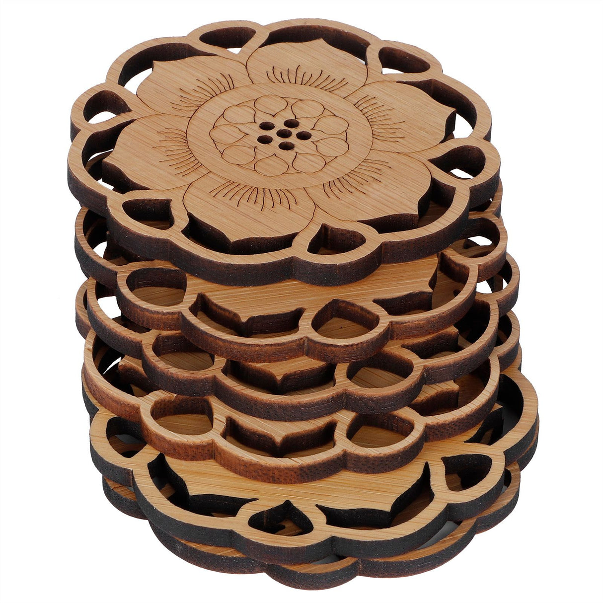 6Pcs/Set Teacup Mat Bamboo Coaster Heat Insulated Cup Pad Drinkware Tabletop AccessoryFlower Bud Type