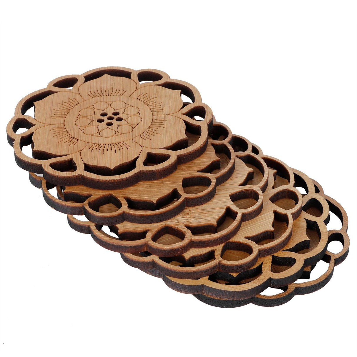 6Pcs/Set Teacup Mat Bamboo Coaster Heat Insulated Cup Pad Drinkware Tabletop AccessoryFlower Bud Type